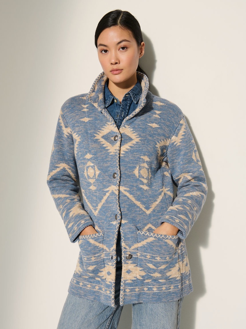 Overland Blue & Cream Cardigan Jacket